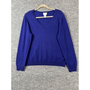 Jaclyn Smith Sweater Womens XL Blue 100% Cashmere V-Neck Elevated Basics Luxury
